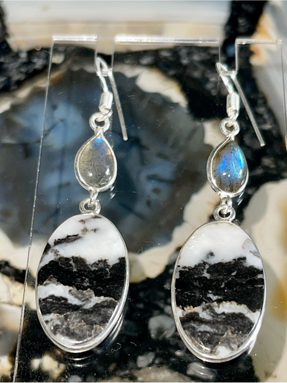 White Buffalo Turquoise & Labradorite Earrings 2 1/2”